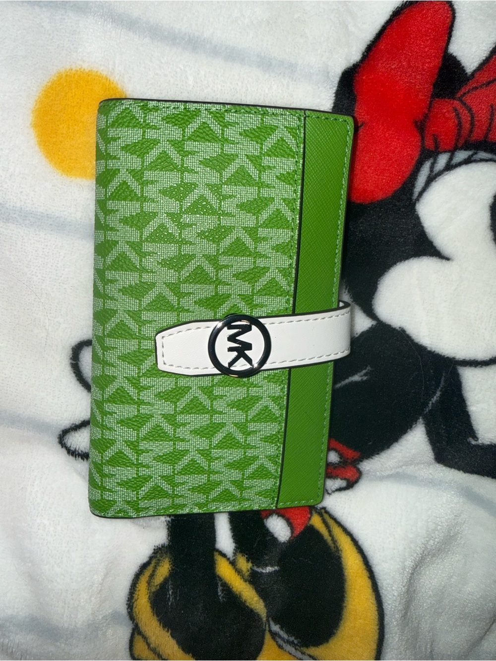 Michael Kors Green Monogram Kids Wallet with White Strap